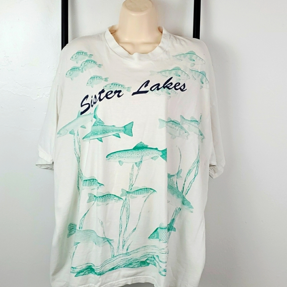 Vintage Lee cotton t-shirt fish short sleeve white adult men size XXL